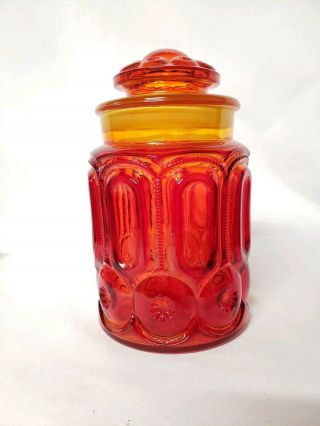Vintage L.  E.  Smith Moon And Stars Red Amberina Canister With Lid