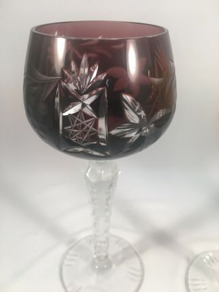 3 Bohemian Cut to Clear Glass Ajka Crystal Colored Wine Hocks Glasses 7 - 3/4” H 3