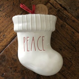 Rae Dunn By Magenta " Peace " Ceramic Stocking L/l Christmas - 2019 - - Htf