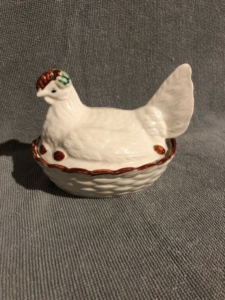 Vintage Hand - Painted Hen On A Nest -.  Great Shape