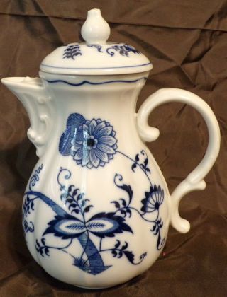 Vintage Blue Danube Porcelain Coffee Tea Pot W/ Lid Ribbon Banner Back Stamp