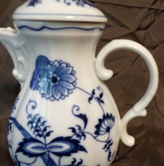 Vintage Blue Danube Porcelain Coffee Tea Pot w/ Lid Ribbon Banner Back Stamp 2