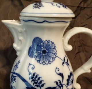 Vintage Blue Danube Porcelain Coffee Tea Pot w/ Lid Ribbon Banner Back Stamp 3