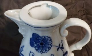 Vintage Blue Danube Porcelain Coffee Tea Pot w/ Lid Ribbon Banner Back Stamp 5