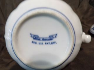 Vintage Blue Danube Porcelain Coffee Tea Pot w/ Lid Ribbon Banner Back Stamp 7