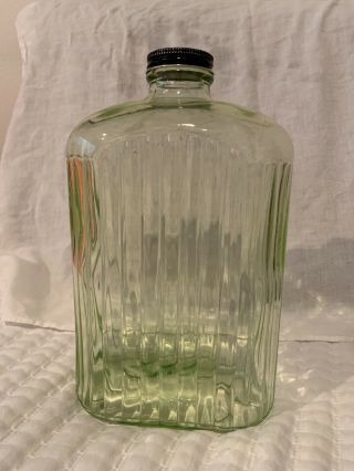 Depression Glass Uranium Vaseline Green Glass Ribbed Refrigerator Water Bottle