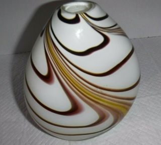Unique Heavy Hand Blown Art Glass Stripped Vase With Brown,  Yellow And White Stri