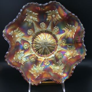 Fenton Antique Carnival Glass Little Flowers Marigold Nicely Iridized