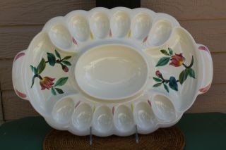 Vintage Red Wing Pottery Hand Painted Deviled Egg & Relish Tray Blossom Time