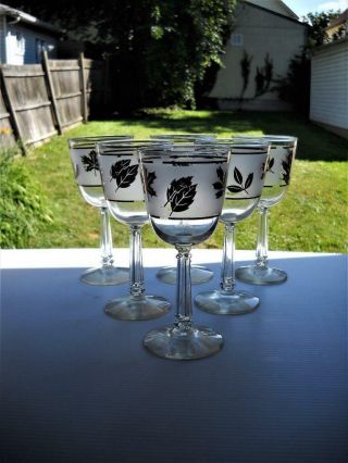 Six Libbey Silver Leaf Water Goblets - 7 - 1/4 " Tall X 3 - 1/4 " Wide Across The Top