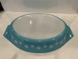 Pair Vintage Pyrex Turquoise Snowflake Divided Serving Dishes W/Lid 1 1/2 Qt 2