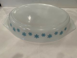 Pair Vintage Pyrex Turquoise Snowflake Divided Serving Dishes W/Lid 1 1/2 Qt 5