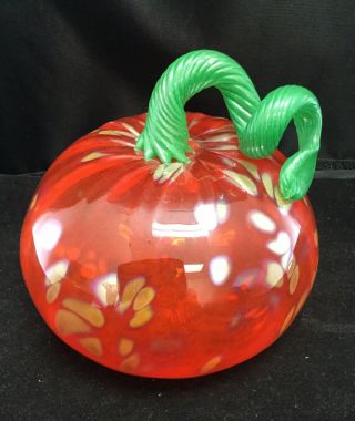 Hand Blown Studio Art Glass Pumpkin Artist Signed Fall Halloween