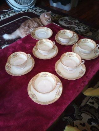 Vintage Noritake Tea Cup And Saucer Set Of 6 With One Extra Plate.