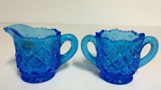 Antique Toy Sugar Bowl Creamer Westmoreland Glass Thumbelina Blue Orig Sticker