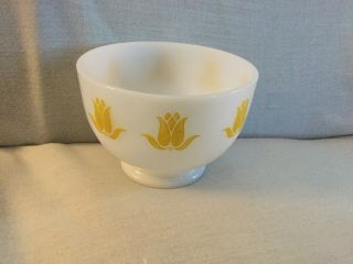 Vintage Fire King Milk Glass Bowl Yellow Tulips Sealtest Cottage Cheese
