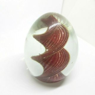Vintage Glass Art Paperweight Egg Shaped Red Gold Spiral Sparkles Christmas Glit