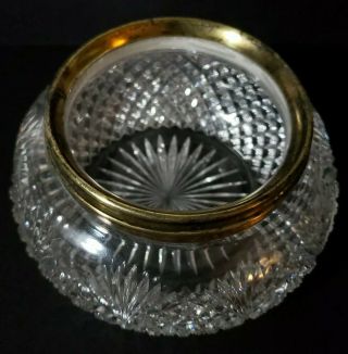 Sparkling Cut Glass Bowl With Sterling Silver Rim 4.  5 " W X2.  75 " H X3.  25 " Rim