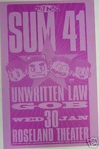 Sum 41 Unwritten Law Rare Roseland Punk Concert Poster Flyer