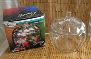 Anchor Hocking Clear Pumpkin Glass Candy Jar Cookie Jar 70 Oz Jar & Lid