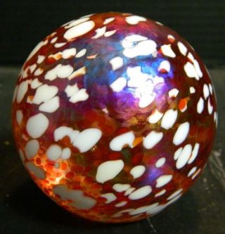 Vintage White Speckled Red Art Glass Globe Paperweight 2.  5 " X 2.  5 " Con