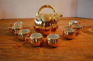 A - L French Limoges Rare Gold Chocolate Pot W/ 8 Matching Demi Cups