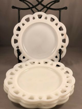 Anchor Hocking Old Colony Milk Glass Open Edge Plates Set Of 4 8 - 1/4 " W Vintage