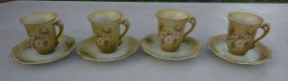 4 Antique Hand Painted Nippon Apple Blossom Floral Teacup Tea Cup Saucer Set