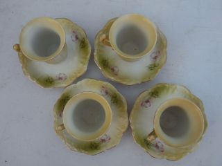 4 Antique Hand Painted NIPPON Apple Blossom Floral Teacup Tea Cup Saucer Set 4