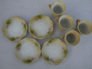 4 Antique Hand Painted NIPPON Apple Blossom Floral Teacup Tea Cup Saucer Set 5