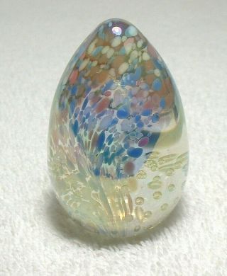 Signed 1990 Msh Mt St Helens Glass Egg Paperweight W/bubbles Iridescent