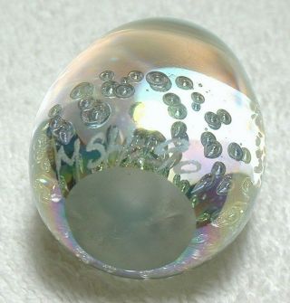 Signed 1990 MSH Mt St Helens Glass Egg Paperweight w/Bubbles Iridescent 4