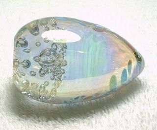 Signed 1990 MSH Mt St Helens Glass Egg Paperweight w/Bubbles Iridescent 5