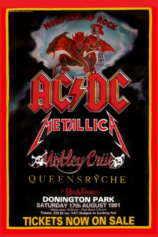 Monsters Of Rock: Ac/dc,  Motley Crue,  Metallica,  Queensryche Poster 12x18