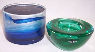 Kosta Boda Atoll Green Swirl Glass Votive Candle Holder,  Anna Ehrner
