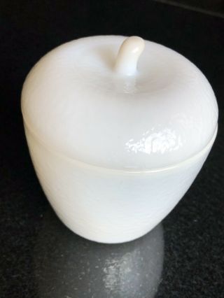 Vintage HAZEL ATLAS Milk Glass APPLE Lidded Jelly Jam Jar 3