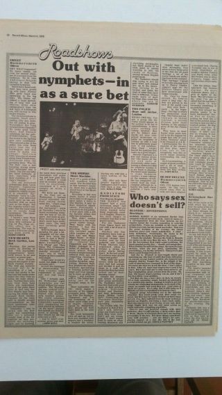 The Sweet Hammersmith Odeon Concert Review 1978 Uk Article / Clipping