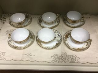 Vintage Noritake/175/Christmas/ Ball Ornament Moriage Cups And Saucers Set of 6 5