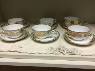 Vintage Noritake/175/Christmas/ Ball Ornament Moriage Cups And Saucers Set of 6 7