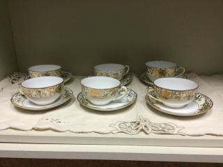 Vintage Noritake/175/Christmas/ Ball Ornament Moriage Cups And Saucers Set of 6 8