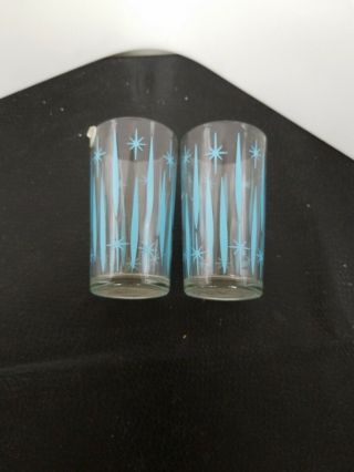 Mid - Century Modern Atomic Turquoise stars & bolts Glasses qty 2 5