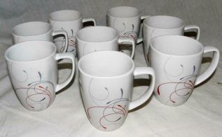 Set Of 8 Corelle Coordinates Splendor Porcelain 12 Ounce Mug Red/gray Swirl