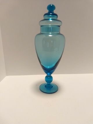 Empoli Glass Apothecary Jar Blue Mid - Century Modern
