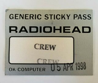 Vtg (1998) Radiohead Ok Computer Tour All Access Crew Backstage Pass