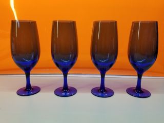 4 Luminarc Cobalt Blue 17 Oz Iced Tea Wine Glass Goblets Made In France