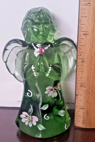 Fenton Green Hand Painted Angel With Imitation Ruby And Sticker,  Artist Signed