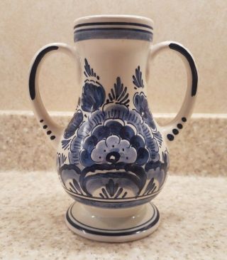 Delft Blue 2 Handle Pitcher Vase Handpainted Holland 244