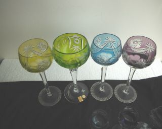 9 Multi - Color Stem Wine Liquor Glasses Lead Crystal Incl Nachtmann Germany
