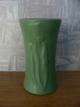 Vintage Matte Green Art Pottery Vase Iris Flower 576