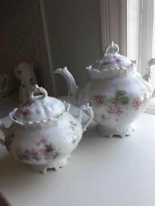 Antique Tea Pot With Sugar Bowl From Austria And Plate